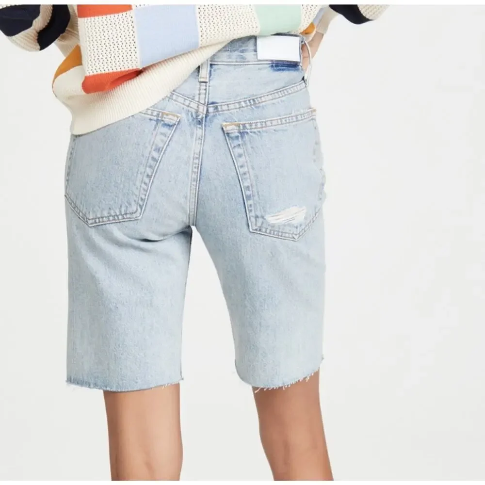 RE/DONE 80s Long Boy Short Distressed Denim Light Wash Boy Size 24
